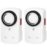 HBN 24 Hour Programmable Plug Timer Socket UK,Plug-in Segment Plugs Timers Switch,Energy Saving Light Switchs for Lamps,Home Security,Indoor Lights and Christmas (30min,2Pack)