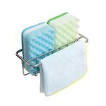 KESOL Adhesive Kitchen Sink Sponge Holder + Dish Cloth Hanger + Soap Holder, 2-in-1 Kitchen Sink Caddy, 304 Stainless Steel Rust Proof, Water Proof, No Drilling (Silver)