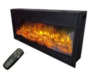 RVA Decorative Electric Fireplace 36 x 18 x 7 inches with Remote & Heating Option, Matt Black