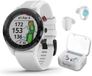 Wearable4U - Garmin Approach S62 Premium GPS White Golf Watch with White Earbuds with Charging Power Bank Case Bundle