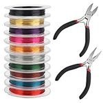 Kurtzy 12 Pieces Coloured Aluminium Wire for Jewellery and Pliers Making - Thickness 0.3 mm - 10 m Rolls - 10 Colours - Soft Metal for Beading, Jewelry, Floral Art, Modelling Black
