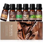 SALKING Woody Essential Oils Set for Men, 100% Pure Premium Aromatherapy Fragrance Oils for Diffuser, Humidifier - Frankincense, Teakwood, Sandalwood, Cypress, Cedarwood, Patchouli (6 x 10 ML)