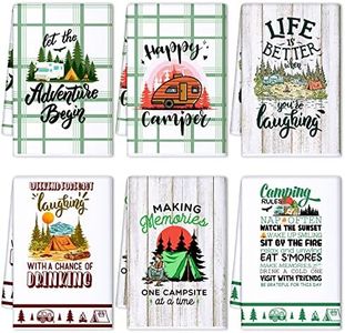 Oudain 6 Pieces Camping Kitchen Towels Camping Decor Dish Towels Kitchen Hand Towels Kit Tea Towels Printed with Funny Sayings Novelty Gifts for Campers Camping Accessories for Rv Campers