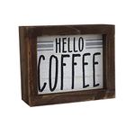 PARISLOFT Hello Coffee Barn Wood Small Box Sign for Kitchen Decor Coffee Bar, Rustic Wooden Coffee Sign Plaque Freestanding Farmhouse Kitchen Decor Wood Home Decor 5.8''x4.8''