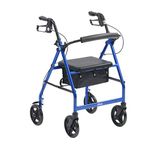 Drive DeVilbiss Lightweight Aluminium Rollator with Seat and Backrest – Four Wheel (8 Inch, Vivid Blue)