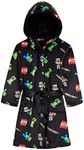 Minecraft Dressing Gown for Boys, Fluffy Fleece Bathrobe Kids Teens (Black, 11-12 Years)