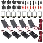 GTIWUNG 8Pcs DC 1.5-6V 15000-16500RPM Mini Electric Motor for DIY Toys, 8PCS Mini Boat Switches, 8PCS 3V 2AA Battery Holder, 2PCS Red and Black 22AWG Cable 1m, 16PCS Croc Clips