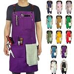 Stenffy Handmade Work Apron,Cotton Canvas,Multiple Pockets,Adjustable Cross Back Weight Apron,BBQ,Cafe,Kitchen,Painting,Carpenter,Artist Apron,Aprons for Men,Women,Sizes M to XXL,Purple