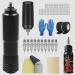 Tattoo Pen Kit with Wireless Power Supply Battery 10pcs Needles Cartridge 6-11 V Rotary Gun Machine Full Kits Includes Pen, Needle, Transfer Paper, Practice Skin, Tattoo Accessories (Black)