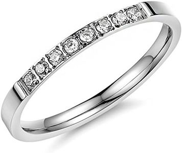 Women 2mm Titanium Stainless Steel Cubic Zirconia CZ Inlay White Gold Ring Wedding Engagement Silver Band Size 8