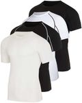 4 Pack: Mens Short Sleeve Shirts Compression Base Layer Tight Thermal Undershirt Slimming Black Active Fitness Athletic T-Shirt Quick Dry Fit Workout Sports Rashguard Gym Running Top - Set 10, XL