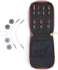 KnitPro Ginger Knitting Needle Set - Mini Interchangeable Pins, 2 25cm Cables, End Caps, Cable Keys, Faux Leather Case, 3,3.5,4,4.5,5,5.5,6mm