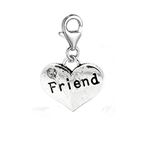 Heart 2 Sided w/Clear Rhinestones Family Charm Clip On Pendant for European Charm Jewelry w/Lobster Clasp (Friend Clip on)