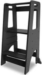 Step Ladder, CXRYLZ Kids Kitchen Step Stool with Adjustable Standing Platform, Wooden Child Standing Tower for Toddlers (Black)