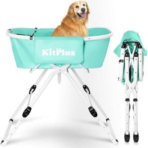 KITPLUS Portable Dog Bathtub, 5 Height Adjustable Dog Washing Station for Pet Shower and Grooming Foldable Bathing Tub with Storage & Anti-Slip Design for Small Large Dogs Cats