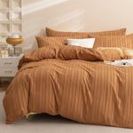 JELLYMONI Rust Duvet Cover Full Size - 3PCS Microfiber Tufted Duvet Cover Set, Boho Striped Tufted Textured Duvet Cover with Corner Ties & Zipper Closure