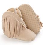 SOFMUO Baby Girls Cowboy Tassel Boots with Side Zipper Moccasins Non Slip Infant Booties Suede Toddler First Walker Shoes Beige Size: 12-18 Months Infant