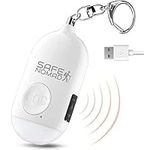 Personal Alarm for Women with LED Flashlight. Rechargeable, Waterproof, White, Small Police Approved Panic & Rape Alarm with Keyring for Students, Elderly, Girls & Kids