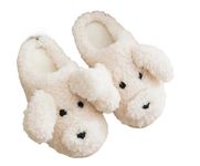 Snuggle Sole Women’s Girl's Soft Slip on Fluffy Plush Animal Puppy Dog design House Slippers - Cute and furry Indoor/Outdoor Footwear (White, us_footwear_size_system, adult, women, numeric_range, medium, numeric_7, numeric_8)