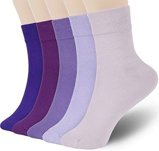 FGZ Womens Thin Cotton Socks, Casual Soft Cotton Socks Women Above Ankle Crew Socks 5 Pairs (5-9, Purple)