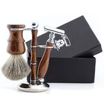 Haryali London Shaving Kit - 3 Pc Wooden Shaving Kit - Double Edge Safety Razor - Super Badger Shaving Brush - Shaving Stand from Wood and Stainless Steel - Sustainable Shaving Set as a Gift Set