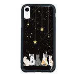 Onemiliayears Black Cute Cat iPhone XR Case - 6.1 Inch Cute Cat iPhone Case, Non-Slip Pattern Design and Shock Absorption, Soft Silica Gel Frame Support Black Phone Case for Teen Girls and Sisters