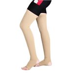 Flamingo Premium Varicose Vein Stockings, Open Toe knee length Sleeves for Swelling | Medical Compression Socks for Women & Men | Varicose Vein Stockings for Men & Women | Color- Beige |Size- Medium