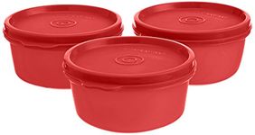 Signoraware Tiny Wonder Microwave Safe Re-Heatable Plastic Storage Containers, Food Grade BPA Free, Spill Proof Leak Free Container Box Set ( Set of 3 Boxes 200ml Each, Red)