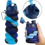 Acehome Collapsible Water Bottle for Kids, Camouflage Color Food-Grade Silicone Portable Leak-Proof Travel Water Bottle 500ml for School, Travel, Camping and Gym (Blue)