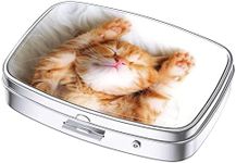 Nipichsha Pill Box, Small Pill Case for Purse & Pocket, Cute Medicine Organizer Travel Pillbox, Portable Pill Container Holder to Hold Vitamins, Medication, Fish Oil and Supplements, Cute Cat