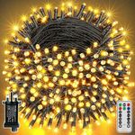 Ollny Christmas Tree Lights Outdoor, 20m 200 LED Fairy Lights Mains Powered, Warm White Waterproof String Light with Plug/Remote/Modes/Timer, Bright Lighting Outside Indoor Garden Xmas Decorations