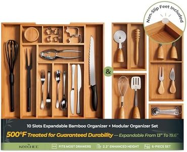 keechee 6-Piece Bamboo Drawer Organizer Set, 2.2" Deep Multi-Use Organizers for Utensils, Silverware, Cutlery, Desk, Bathroom, Junk Drawer & Makeup, Non-Slip Feet Included.