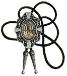 Moranse Golden Initial Letters in Flower Nursery Cowboy Bolo Tie with Cowhide Rope, R Silver, Medium