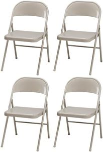 MECO Sudden Comfort All Steel Folding Chair Set with Steel Frame and Contoured Backrest for Indoor or Outdoor Events, Buff (Set of 4)