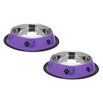 Foodie Puppies Stainless Steel Paw Bone Printed Bowl for Dogs, Cats & Any Pets - 1800ml, Large (Pack of 2, Precious Purple) I Non-Skid Rubber Bottom Food/Water Bowl I Non-Toxic & 100% Safe for Pets