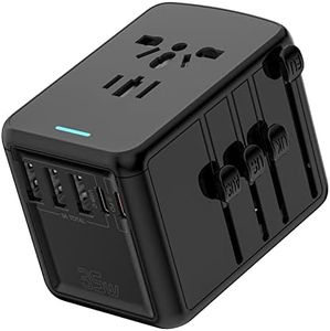 International Travel Adapter, Universal Adapter Travel Plug, PD 35W Fast Charging Adaptor, 3 x USB-A & 2 x USB-C Wall Charge, UK, USA, Bali, India to AUS World Travel Power Plug, Black