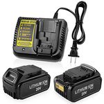 2Pack 20V Li-ion Battery & Charger for Dewalt 20V Battery 5A, Compatible with DCB206 DCB204 DCB203 DCB201 DCB200 with a Charger DCB118 DCB112 DCB115 DCB105 for 20V Dewalt Battery Charger