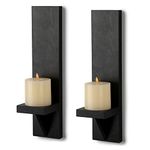 BSTKEY Set of 2 Wooden Wall Candle Sconces, Decorative Candle Holder Wall Mounted Pillar Candle Stand, Black Votive Candlestick Sconce