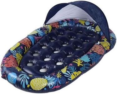 Inflatable Pool Floats with Canopy and Cup Holder for Adult Teen Tanning Pool Lounger Floats Sun Tan Tub Raft Lounge Floatie for Swimming Pool Lake Beach Large Pool Float