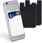 kwmobile Stick-On Card Holder for Phone (Set of 3) - Silicone Wallet Card Holders - Sticks on to Cell Phone Back or Case - Black/Black/White