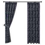 QINUO HOME 46" x 72" Jacquard Crushed Blackout Curtains for Kids Room - 2 Layers Energy Saving Pleat Panels Blackout Window Drapes for Bedroom Room, 2 Pieces, Black