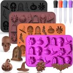 BABORUI Halloween Molds, 4Pcs Skull Silicone Molds for Chocolate, 3D Halloween Chocolate Molds Silicone with Skull Pumpkin Bat Ghost Witch Hat Spider tombstone Shape