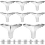 SEUNMUK Set of 8 Furniture Legs Metal Legs, 4 Inch / 10 cm Height Modern Silver Furniture Sofa Legs with Chrome Polished Finish, Cabinet Feet Sofa Replacement Parts for Furniture