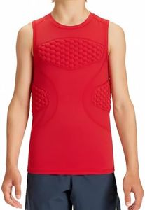 DEVOROPA Youth Padded Protective Shirt Football Sleeveless Chest Protector Heart Boys Compression Undershirt Red M