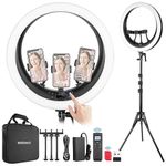 NEEWER 19 inch 2.4G Ring Light with Stand, 3 Phone Holders, 2.4G USB Transmitter for Mac/PC Remote Control, Touch Panel, Smooth Dimming at 1%, 3200K-5600K for Selfie TikTok Live Streaming Zoom, RP19H