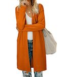 AUSELILY Women's Cardigan Sweaters for Women with Pocketes Long Sleeve Casual Lightweight Open Front Cardigan Orange 3XL