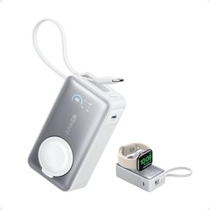 Anker MagGo Power Bank for Apple Watch, Officially Certified 10,000mAh Compact Battery Pack with Built-in USB-C Cable, 35W Max, for iPhone 17 Series, Samsung, iPad, AirPods, and More (White)