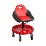 BullsArmor Large Rolling Mechanic Chair with Backrest - Swivel Seat with Tool Tray – Adjustable Height 30.5"-35.5" - 320LBS Capacity – Premium 5" Casters with Brake for Workshop - Red