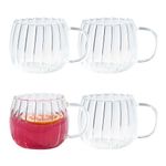 Eden & Willow Borosilicate Glass Tea & Cappuccino Cup with Handle, Ideal for Hot and Cold Beverages - 350ml (Set of 4, Striped)