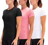 DEVOPS 3 Pack Women's Compression Shirt Dry Fit Short Sleeve Running Athletic T-Shirt Workout Tops, Black/Pink/White, X-Small